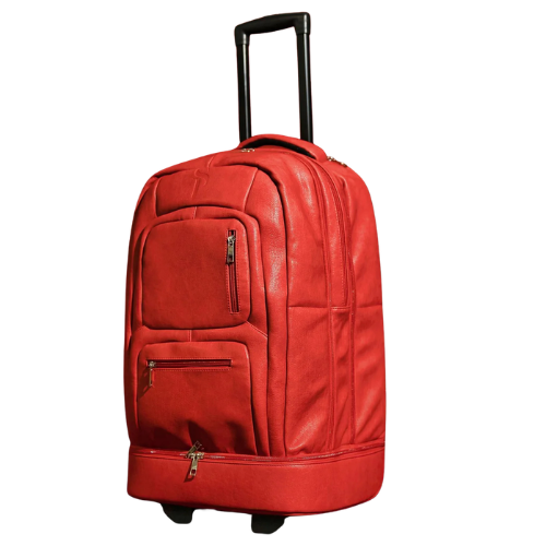 Red Leather Carry-On Roller Bag
