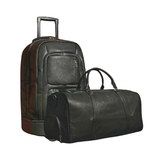 Black Leather Roller Bag Set