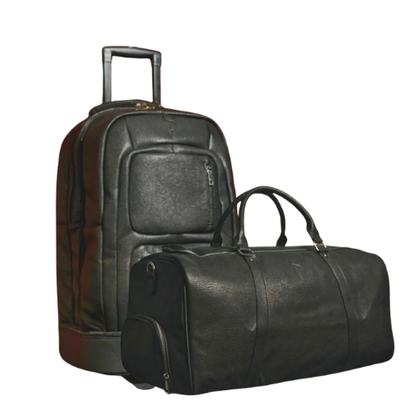 Black Leather Roller Bag Set