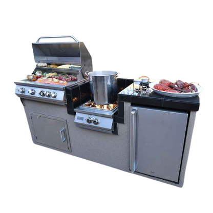 KoKoMo BBQ Island - 7'6" Outdoor Kitchen with 4-Burner Grill, Wok Burner & Refrigerator