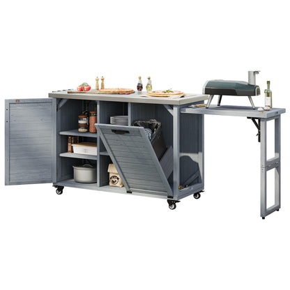 K&K 78.3' Outdoor Kitchen Island with Foldable Grill Table