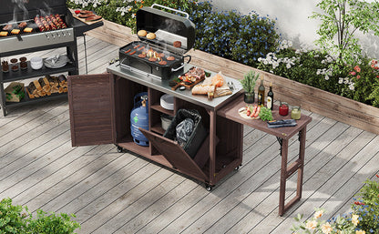 K&K 78" Grand Prep Station with Foldable Grill Table