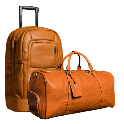 Brown Leather Roller Bag Set