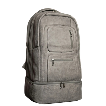 Grey Leather Carry-On Patented Backpack