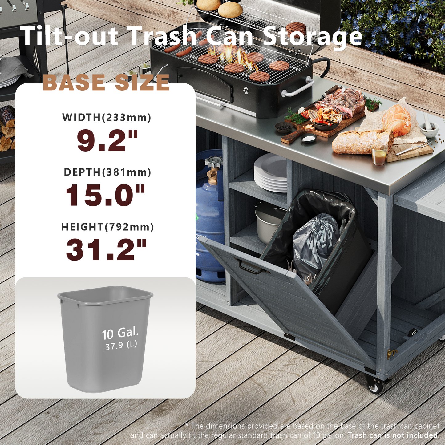 K&K 78.3' Outdoor Kitchen Island with Foldable Grill Table