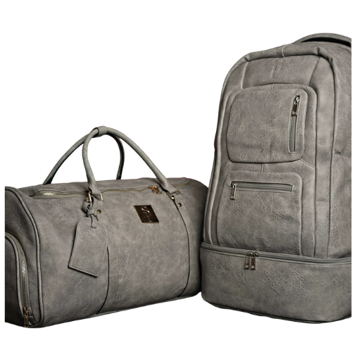 Grey Tumbled Leather Signature Bag Set