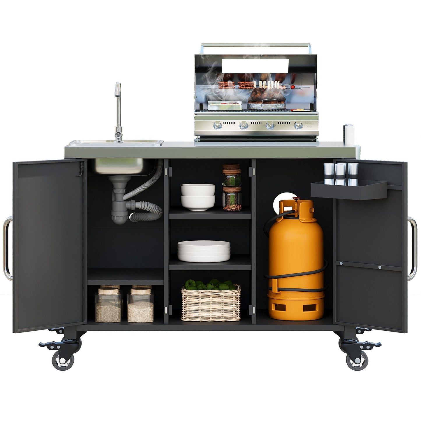 K&K 55.5" Outdoor Kitchen Island with Sink