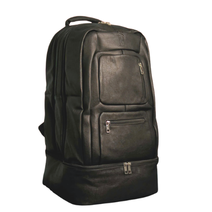 Black Leather Patented Carry On Backpack