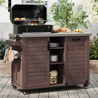 K&K 78" Grand Prep Station with Foldable Grill Table