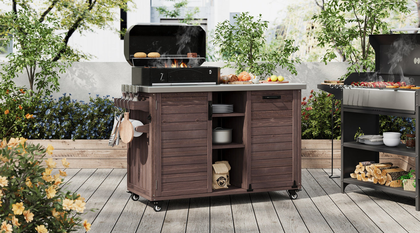 K&K 78" Grand Prep Station with Foldable Grill Table