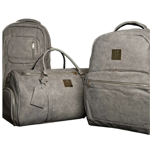 Grey Tumbled Luciano Leather 3 Bag Set
