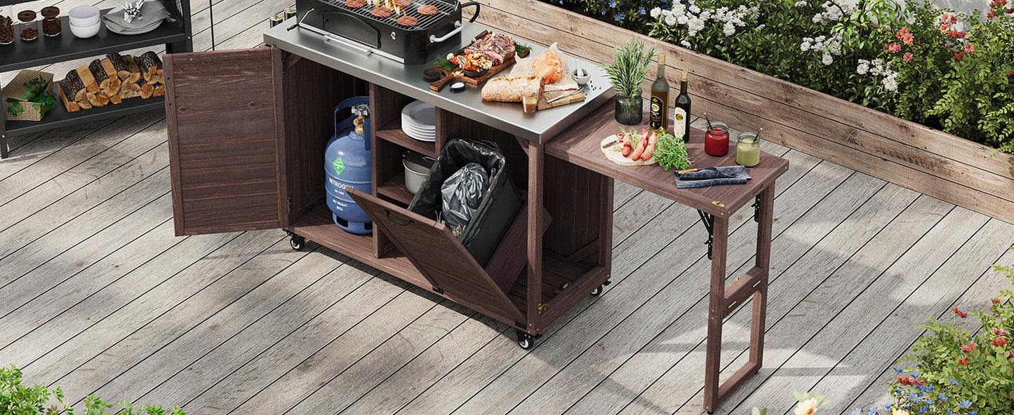 K&K 78" Grand Prep Station with Foldable Grill Table