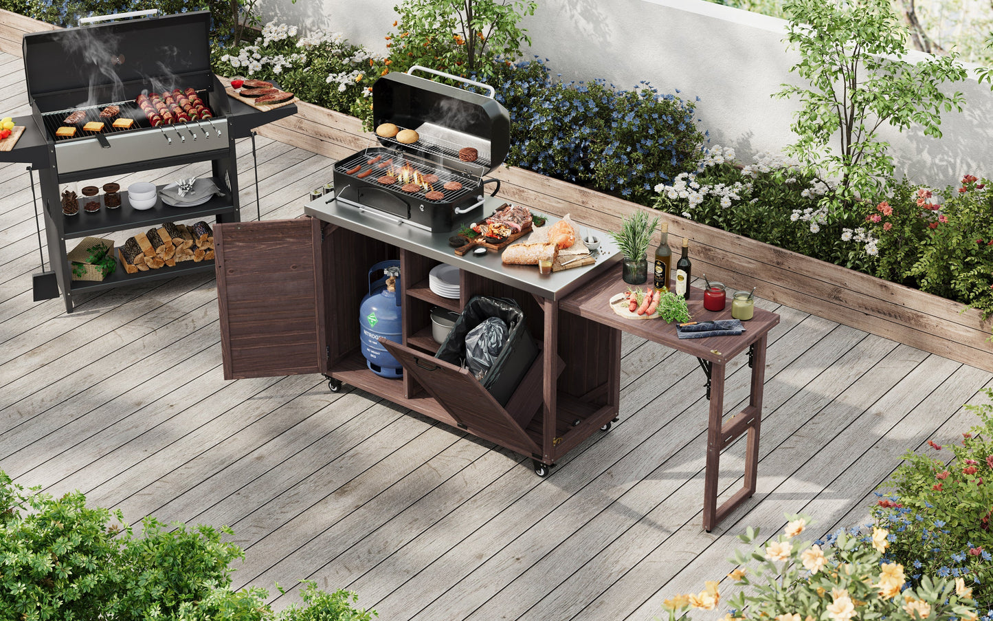 K&K 78" Grand Prep Station with Foldable Grill Table