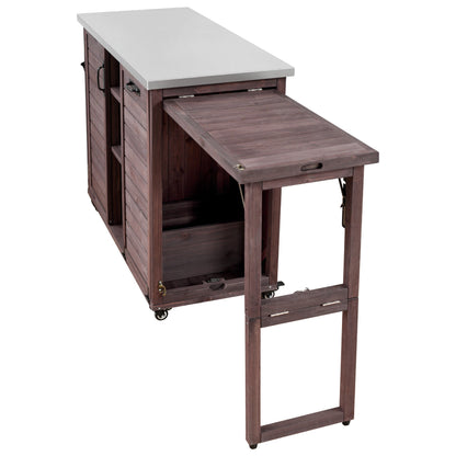 K&K 78" Grand Prep Station with Foldable Grill Table