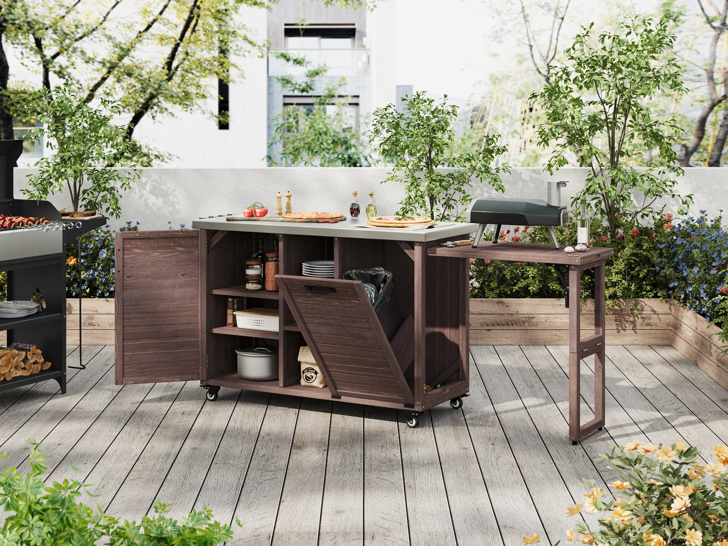 K&K 78" Grand Prep Station with Foldable Grill Table