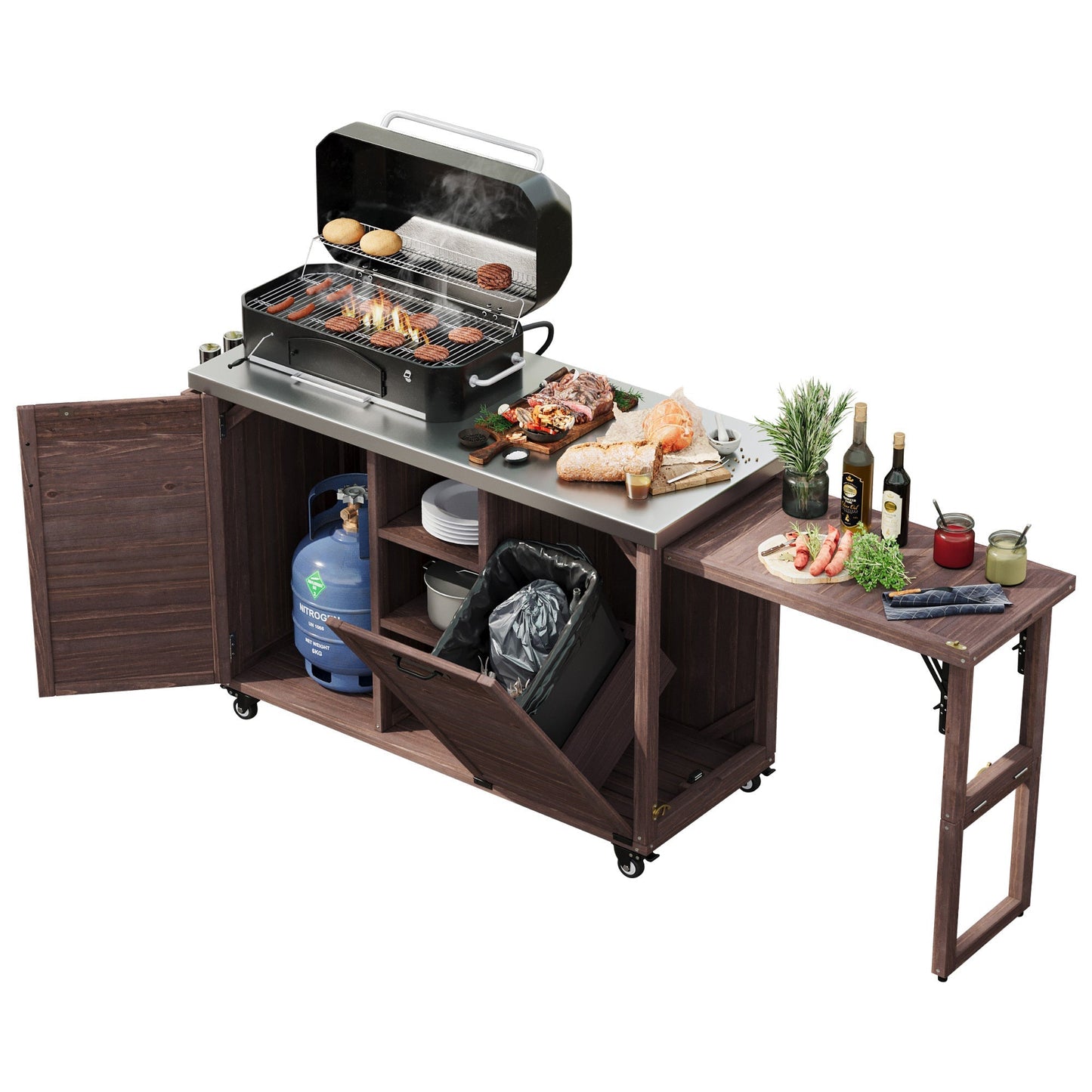 K&K 78" Grand Prep Station with Foldable Grill Table