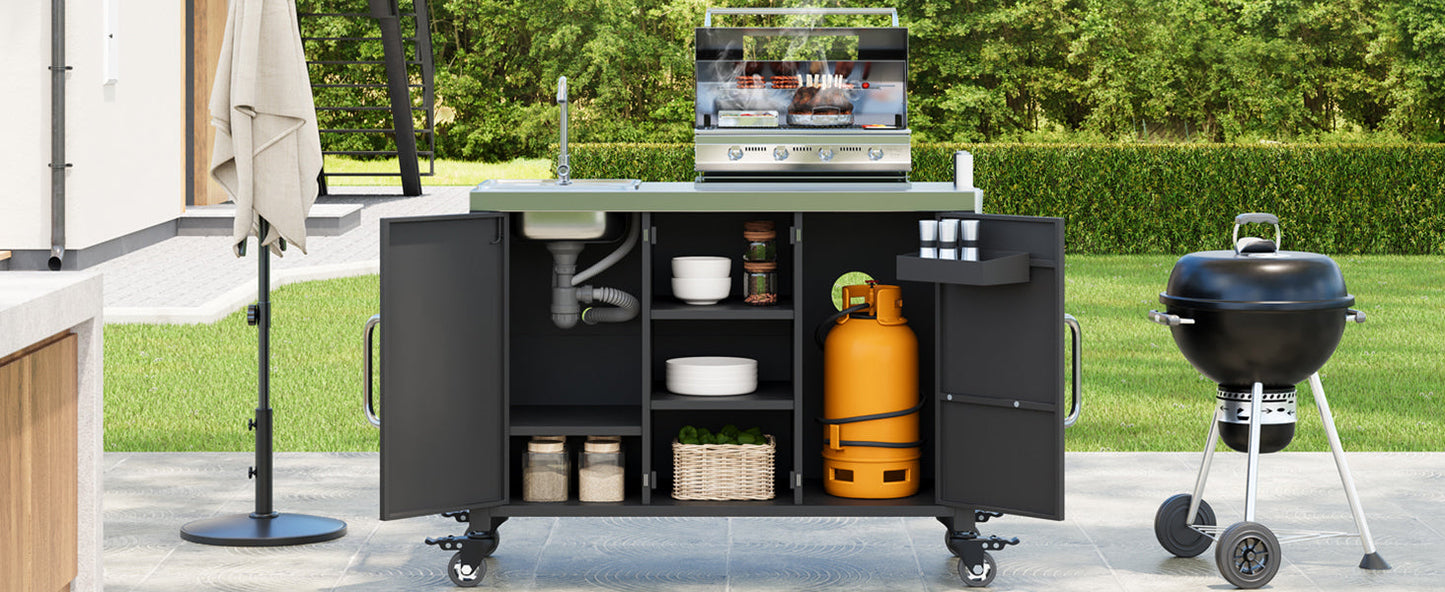 K&K 55.5" Outdoor Kitchen Island with Sink
