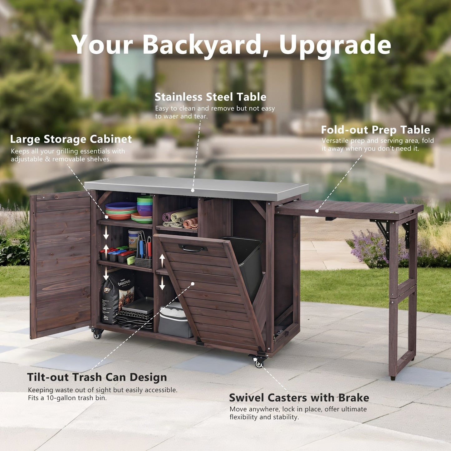 K&K 78" Grand Prep Station with Foldable Grill Table