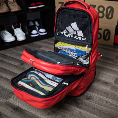 Red Leather Carry-On Roller Bag