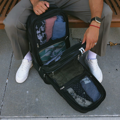 Black Leather Patented Carry On Backpack