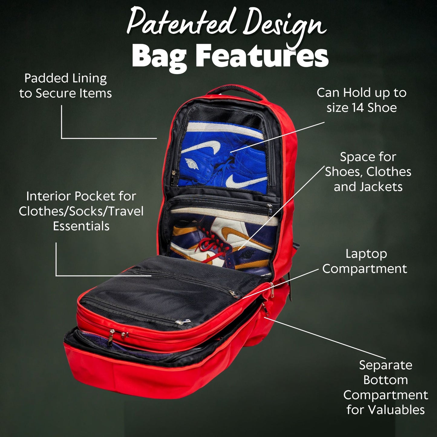Red Leather Luxury Carry-On Patented Backpack