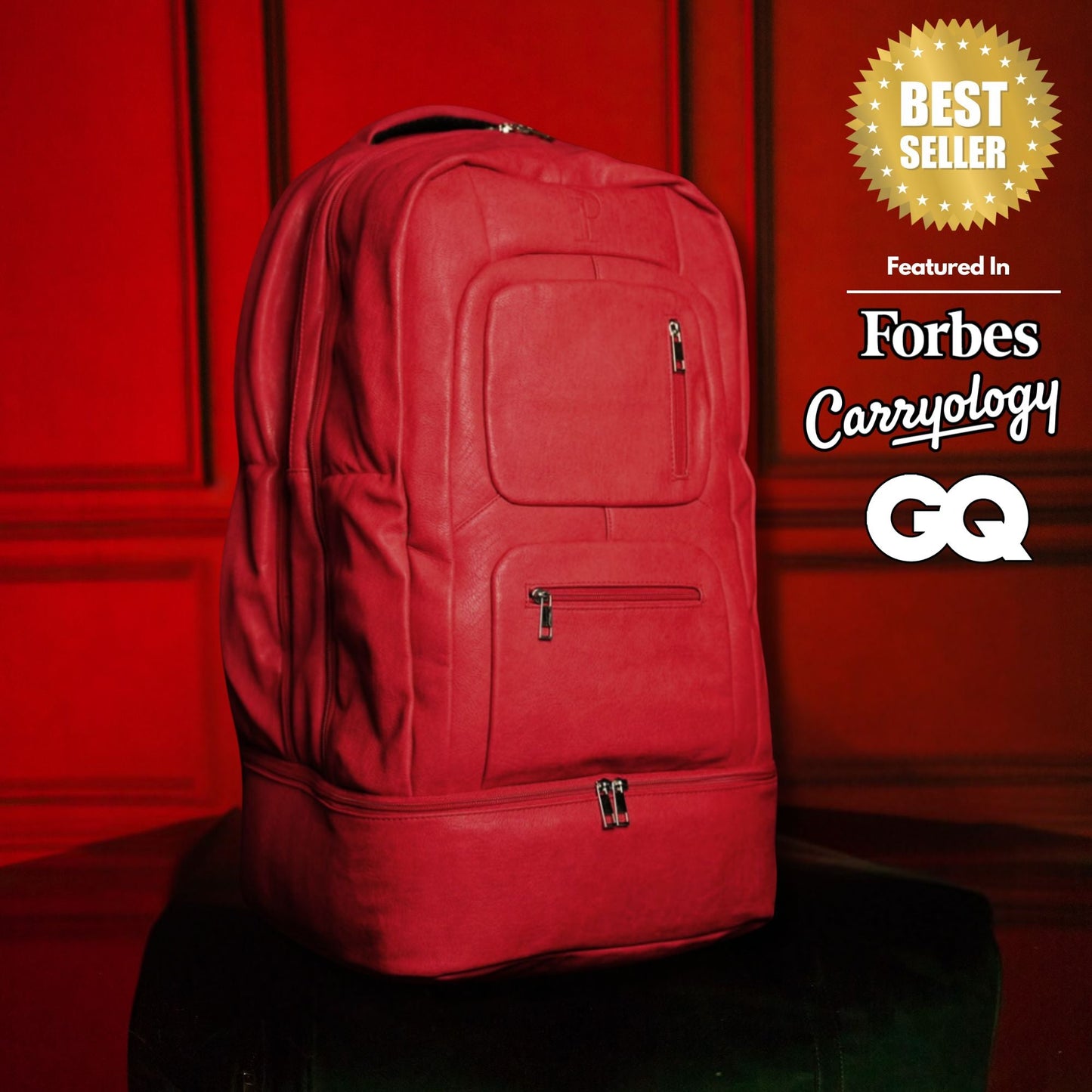 Red Leather Luxury Carry-On Patented Backpack
