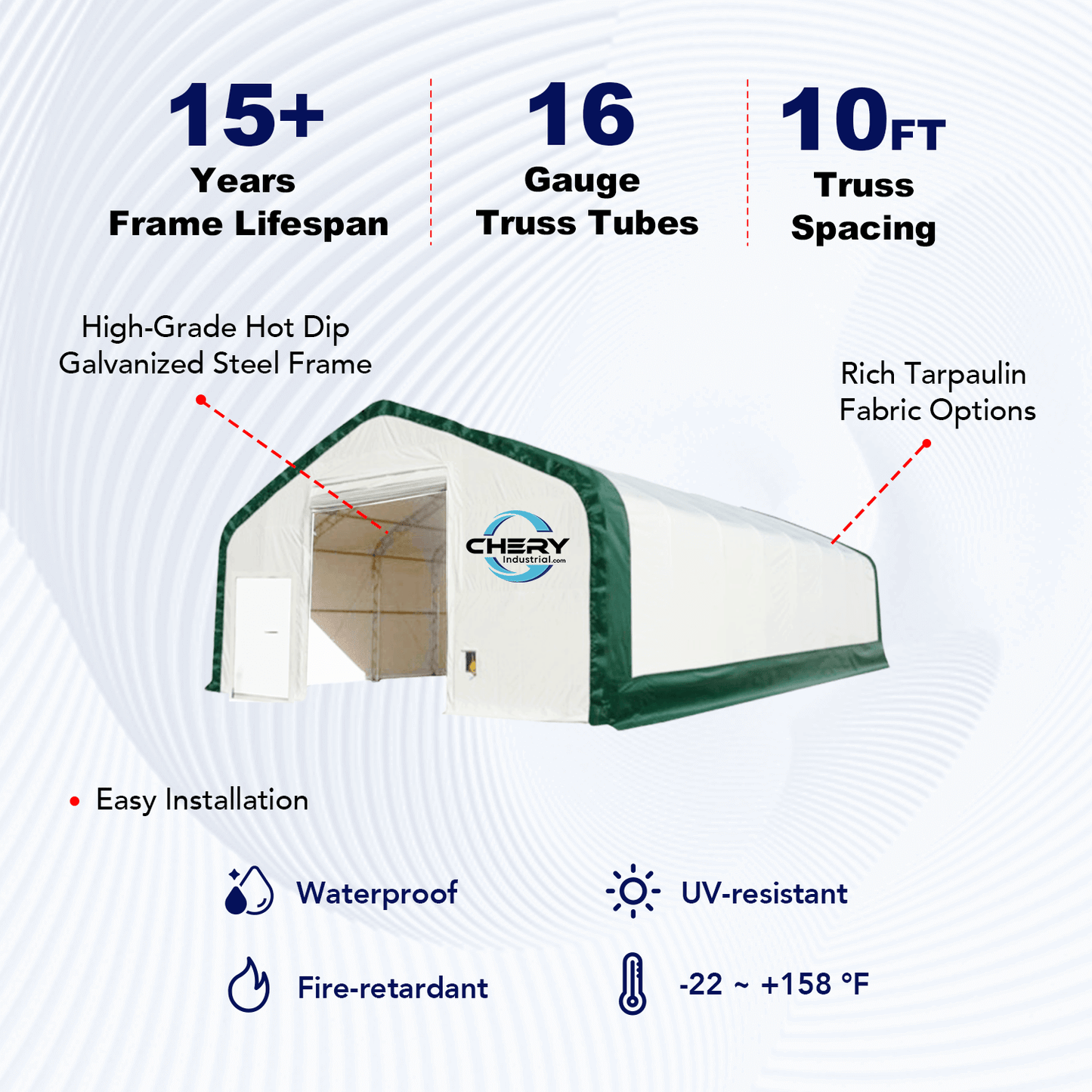 W40'xL80'xH21' Double Truss Storage Shelter, 10' Truss Spacing