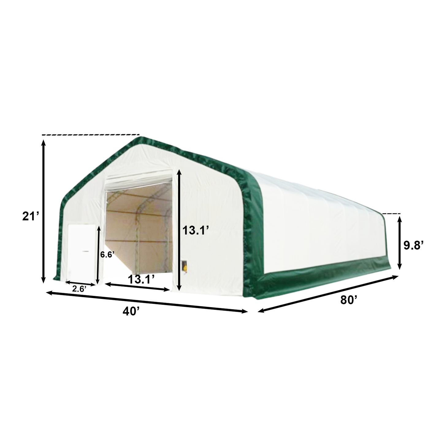 W40'xL80'xH21' Double Truss Storage Shelter, 8' Truss Spacing