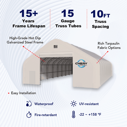 W50'xL100'xH23' Double Truss Storage Shelter