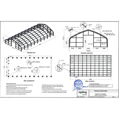 W50'xL100'xH23' Double Truss Storage Shelter