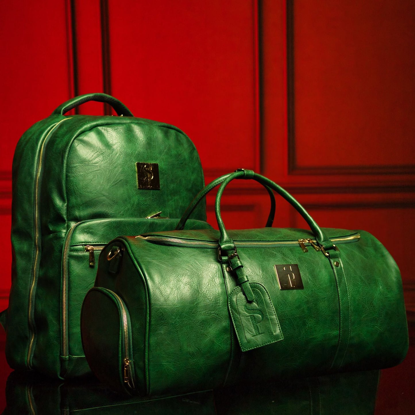 Emerald Green Leather 2 Bag Set