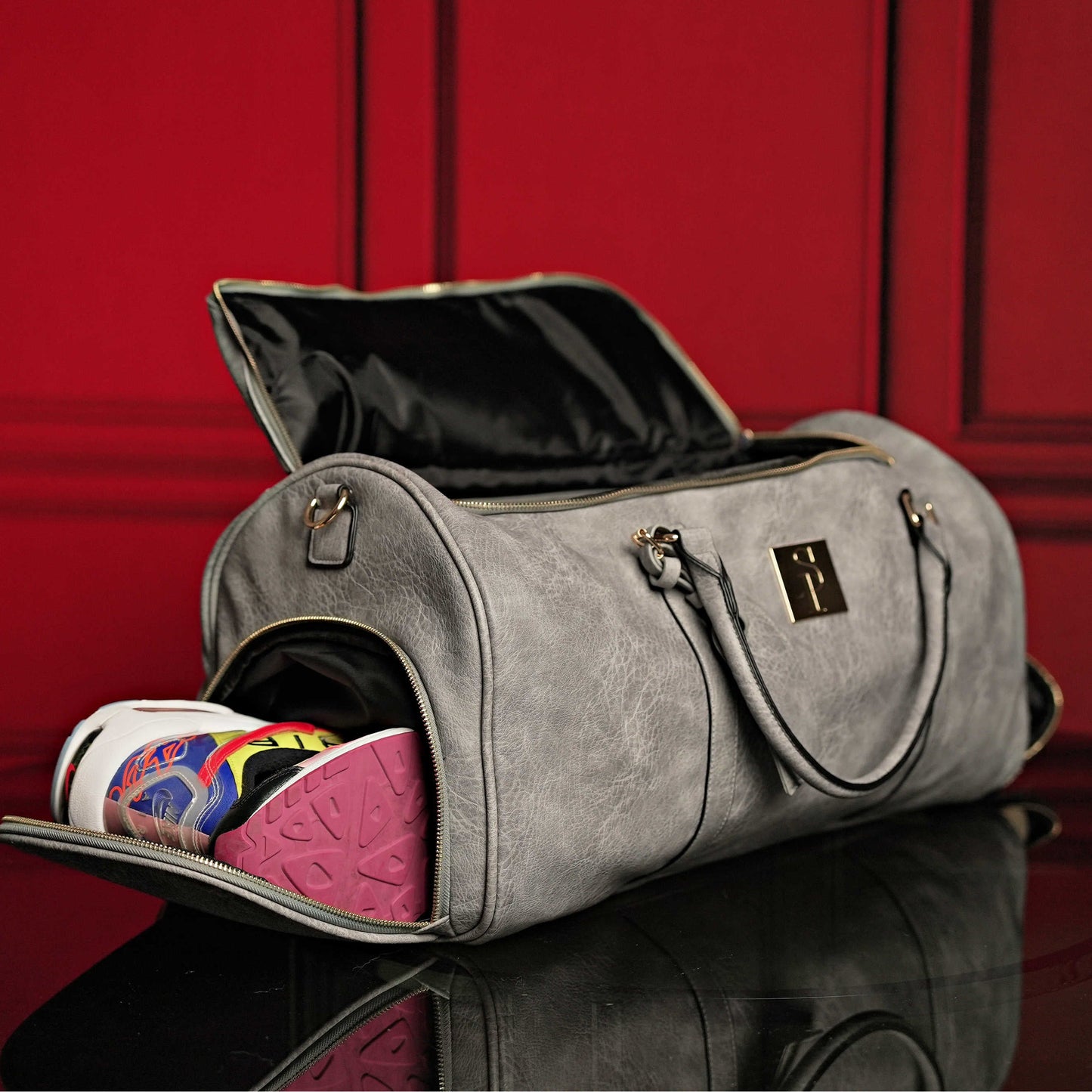 Grey Tumbled Leather Signature Bag Set