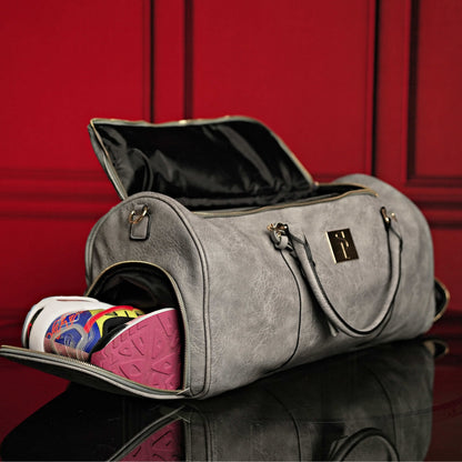 Grey Tumbled Leather Signature Bag Set