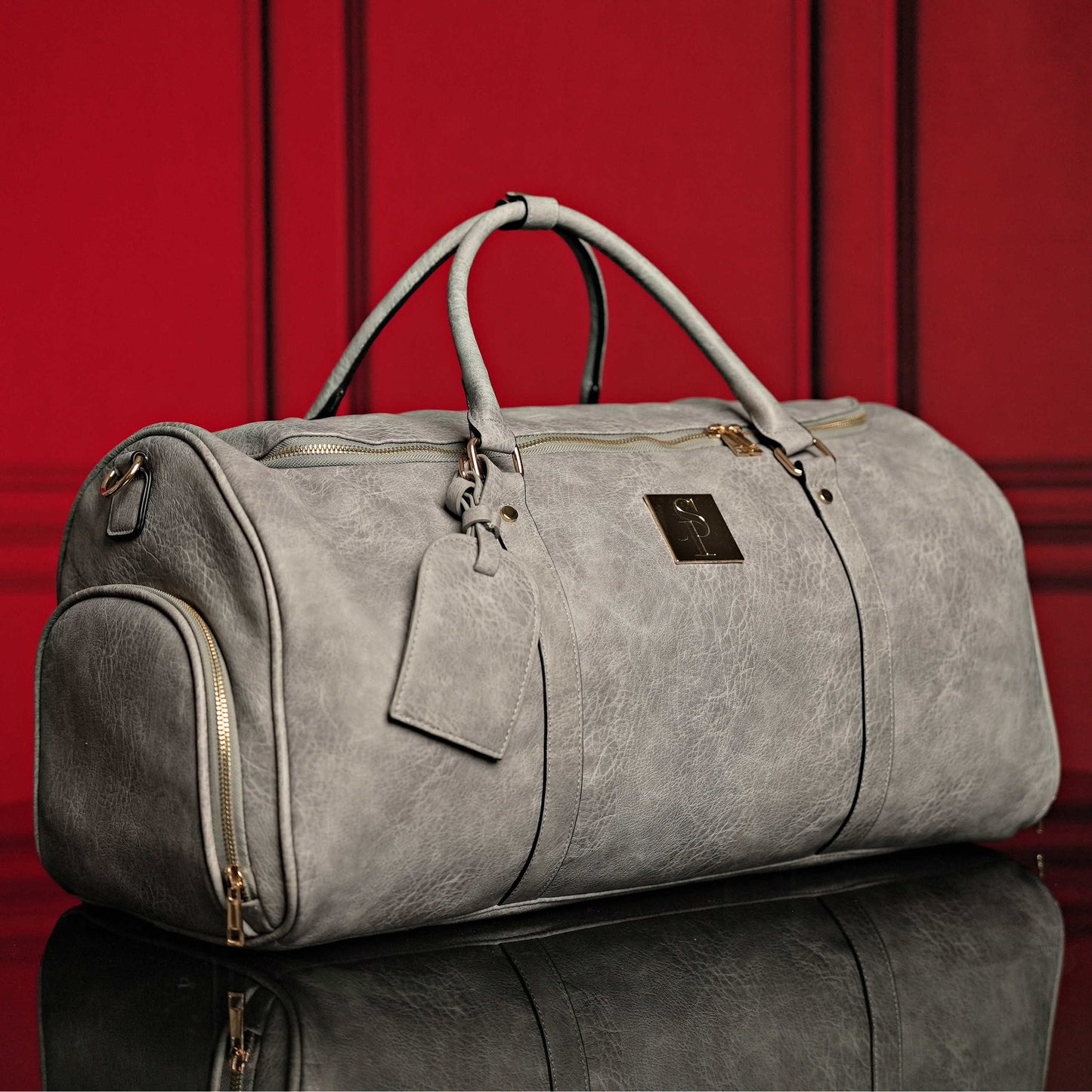 Grey Tumbled Leather Signature Bag Set