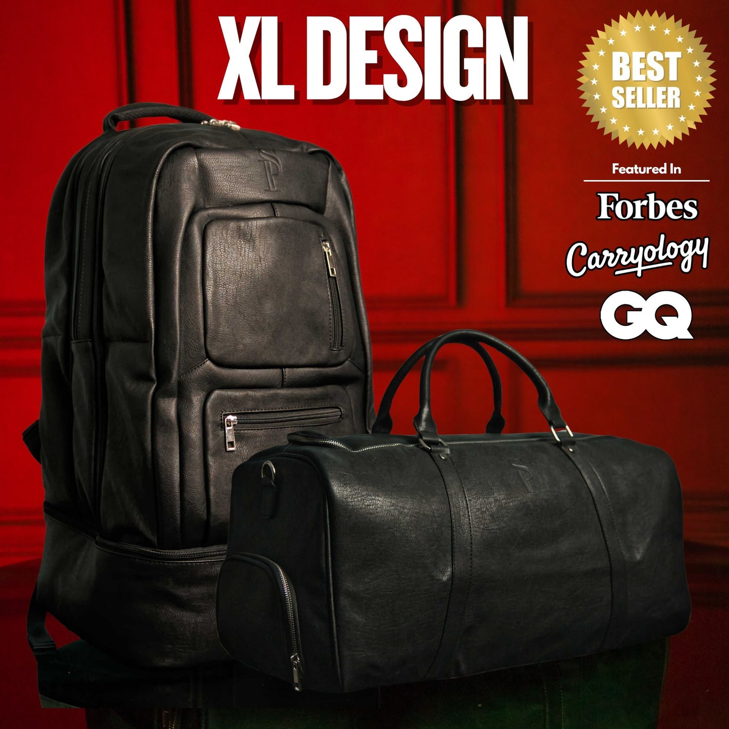 Black Leather XL Signature Bag Set