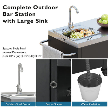 K&K 55.5" Outdoor Kitchen Island with Sink