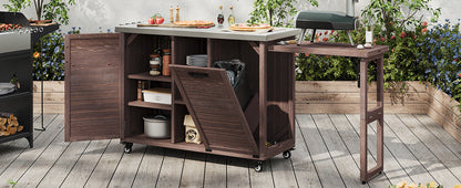 K&K 78" Grand Prep Station with Foldable Grill Table