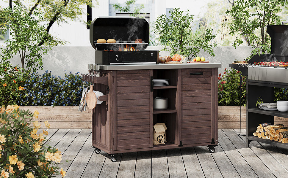 K&K 78" Grand Prep Station with Foldable Grill Table