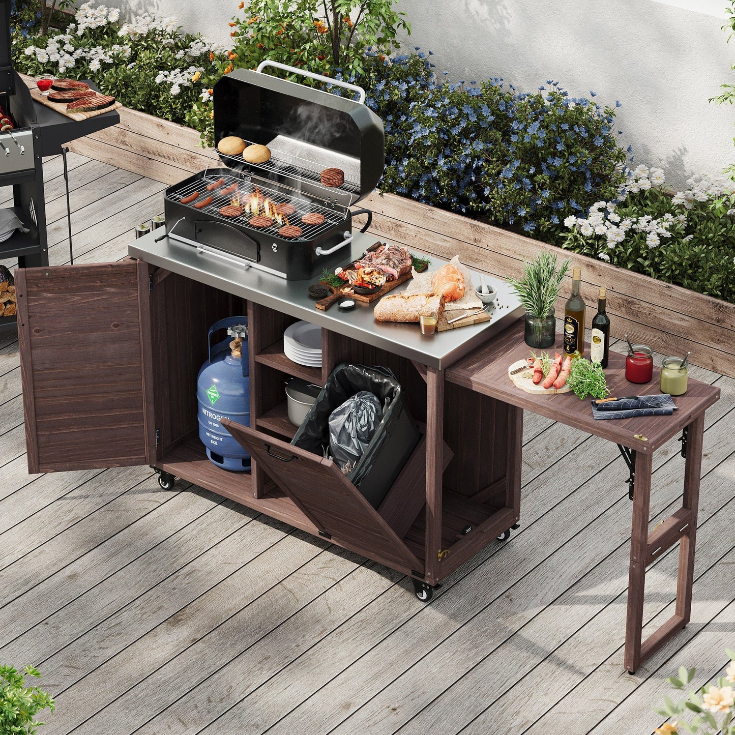 K&K 78" Grand Prep Station with Foldable Grill Table