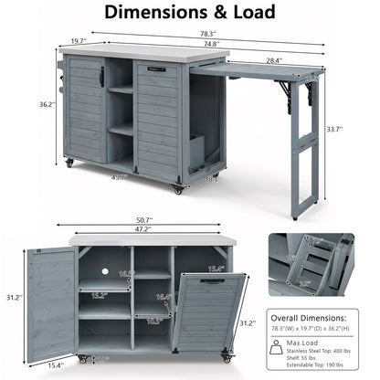 K&K 78.3' Outdoor Kitchen Island with Foldable Grill Table