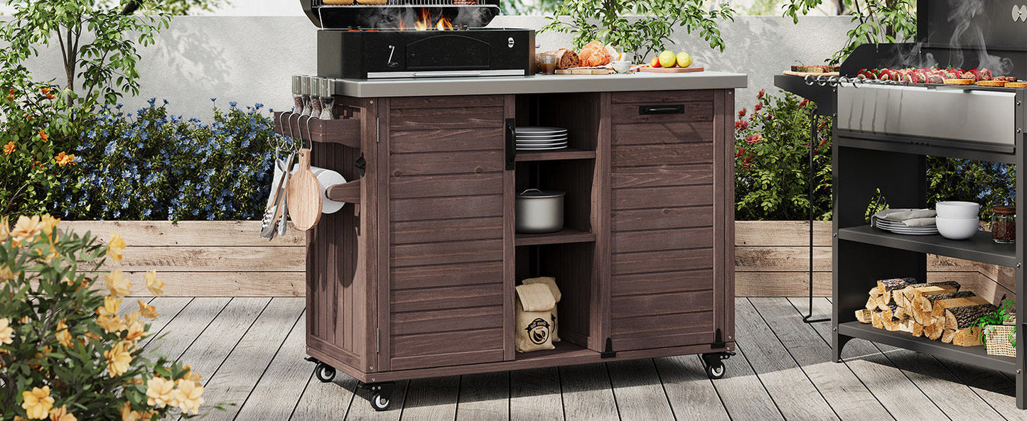K&K 78" Grand Prep Station with Foldable Grill Table