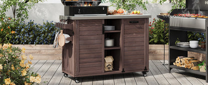 K&K 78" Grand Prep Station with Foldable Grill Table