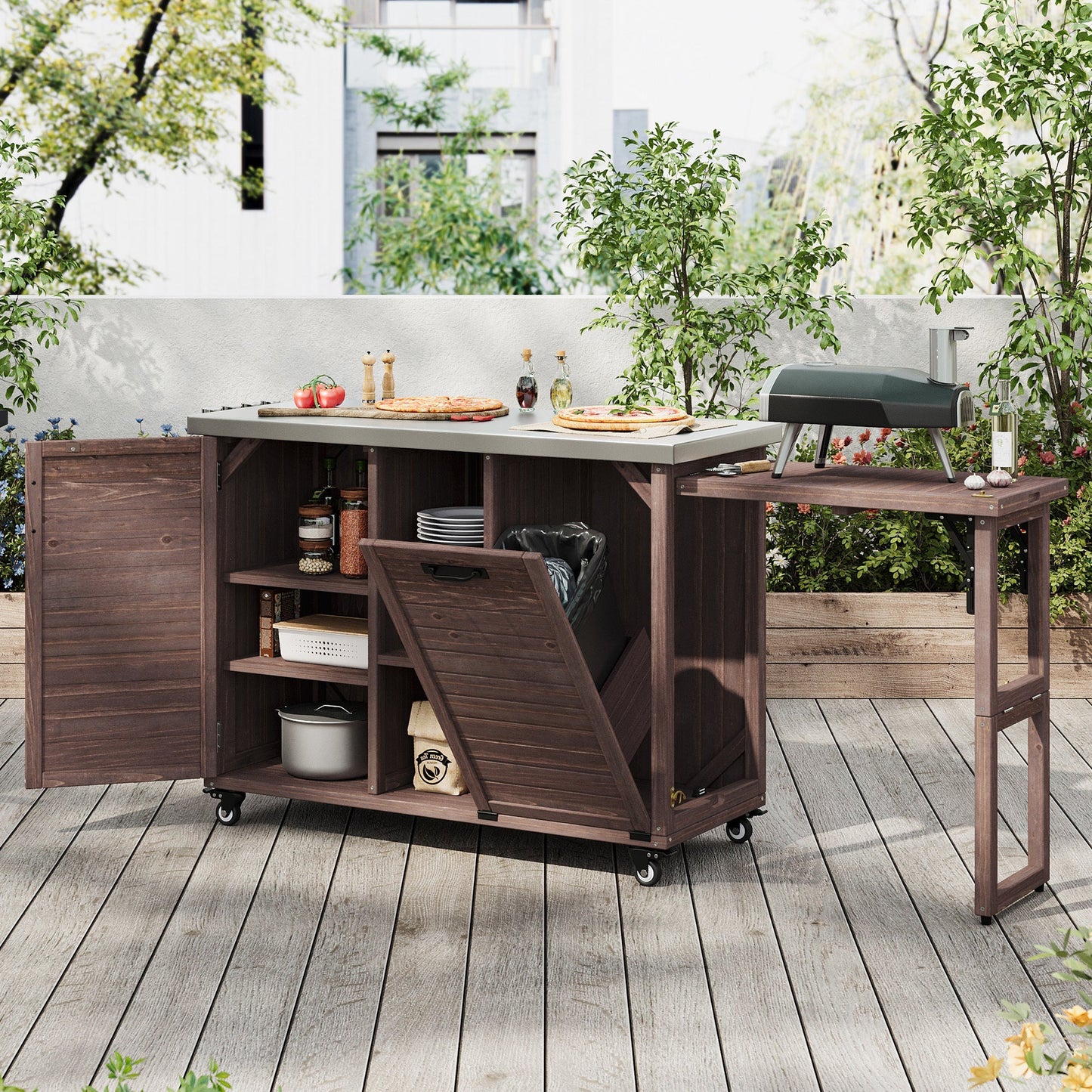 K&K 78" Grand Prep Station with Foldable Grill Table
