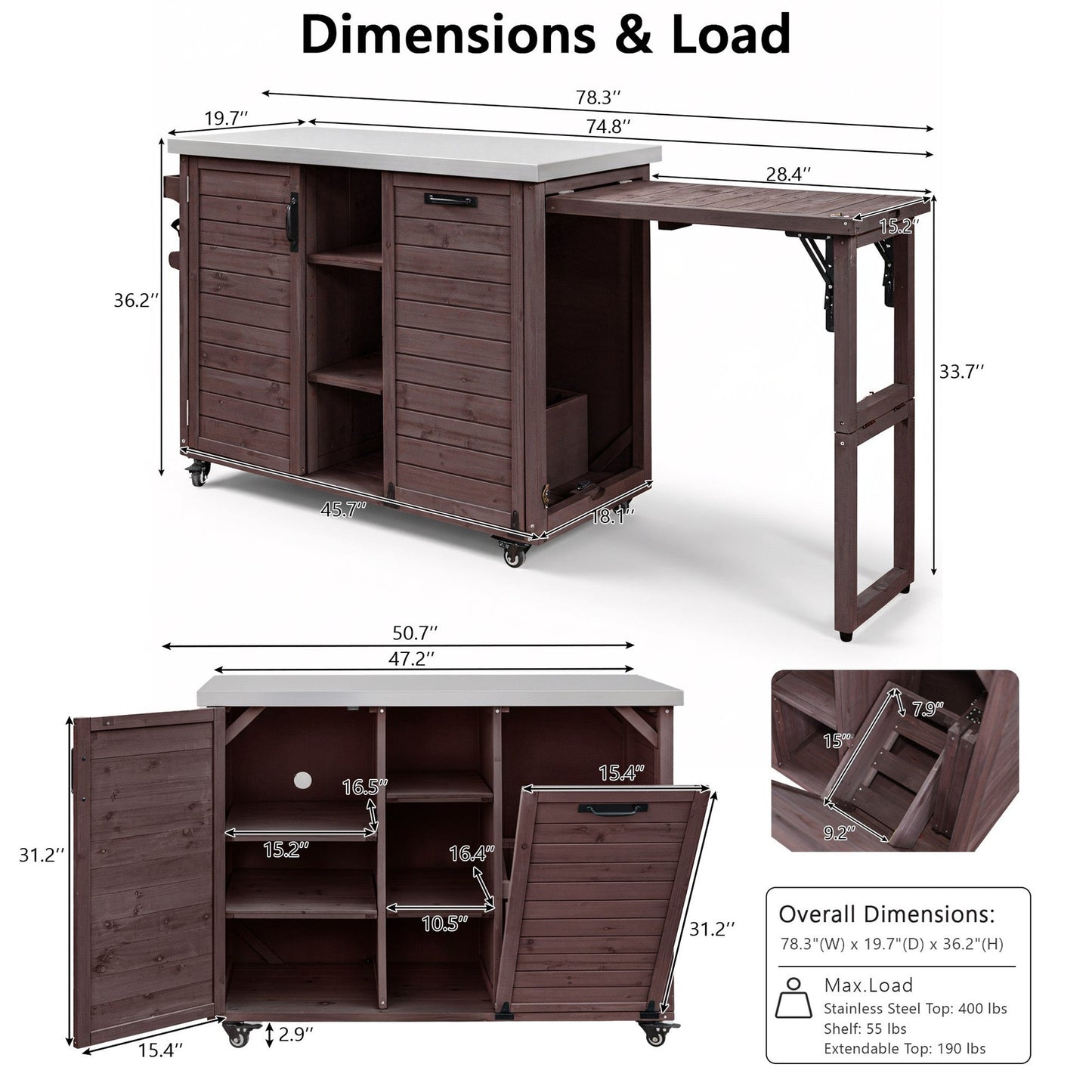 K&K 78" Grand Prep Station with Foldable Grill Table