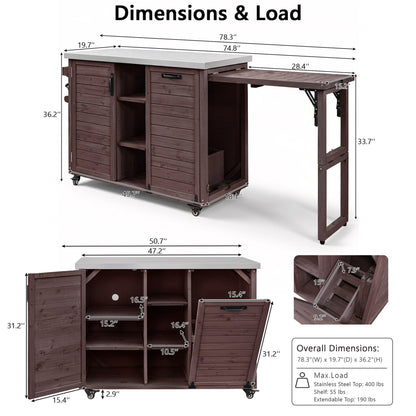 K&K 78" Grand Prep Station with Foldable Grill Table