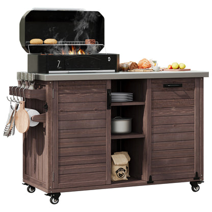 K&K 78" Grand Prep Station with Foldable Grill Table