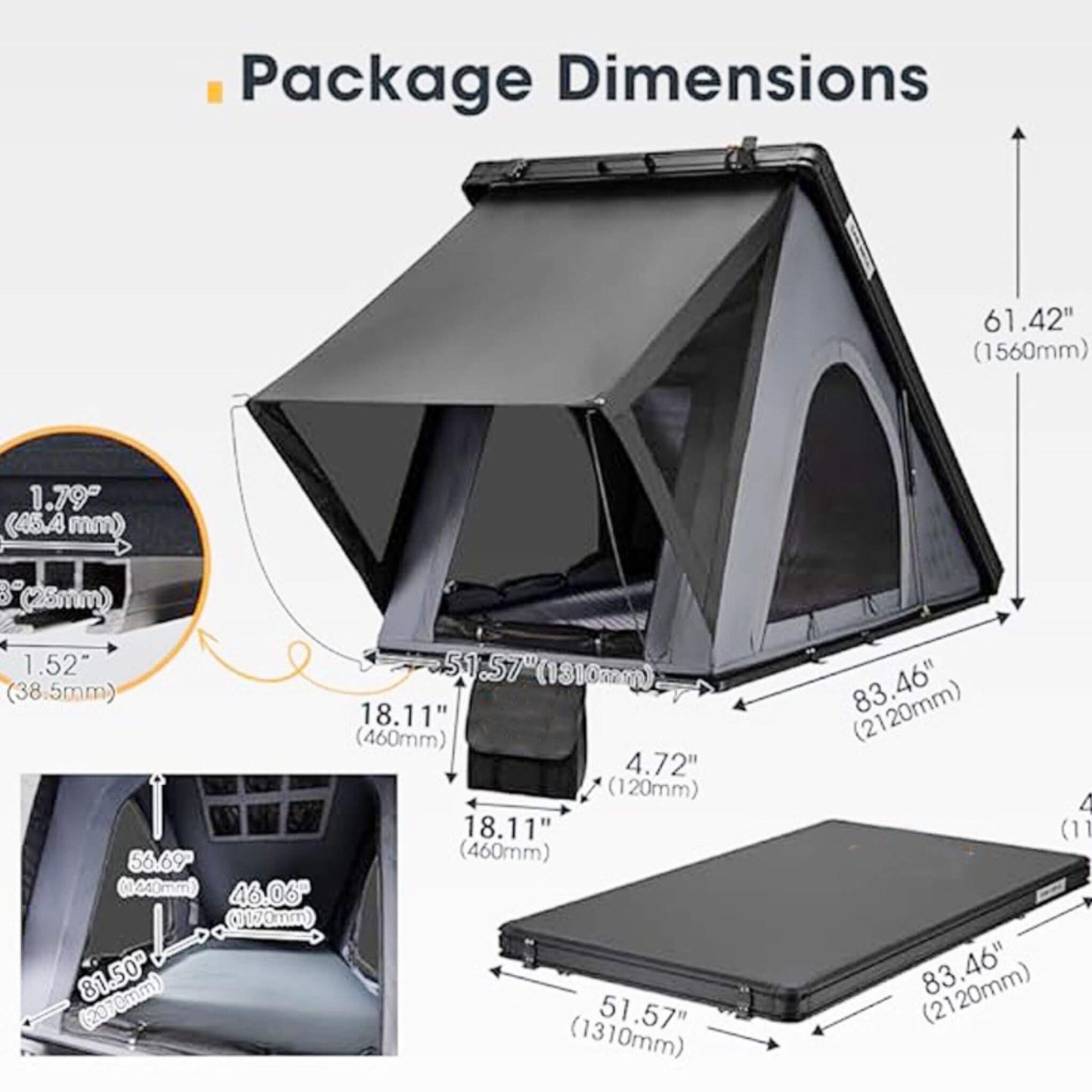 Trailora Premium Lightweight Hard Shell Rooftop Tent With LED Strip And Memory Foam (SAK51780)